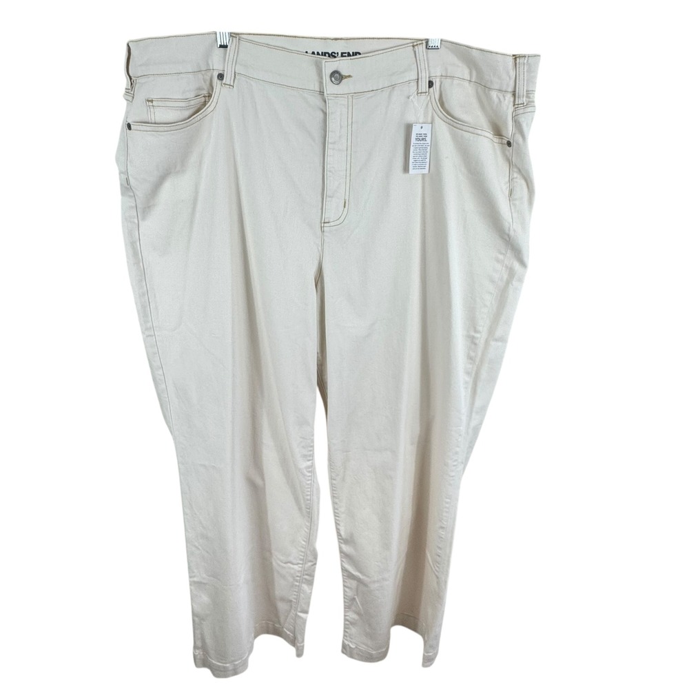 Lands End NWT Womens Beige High Rise Wide Cotton Blend Jean Size 26W - Picture 1 of 9